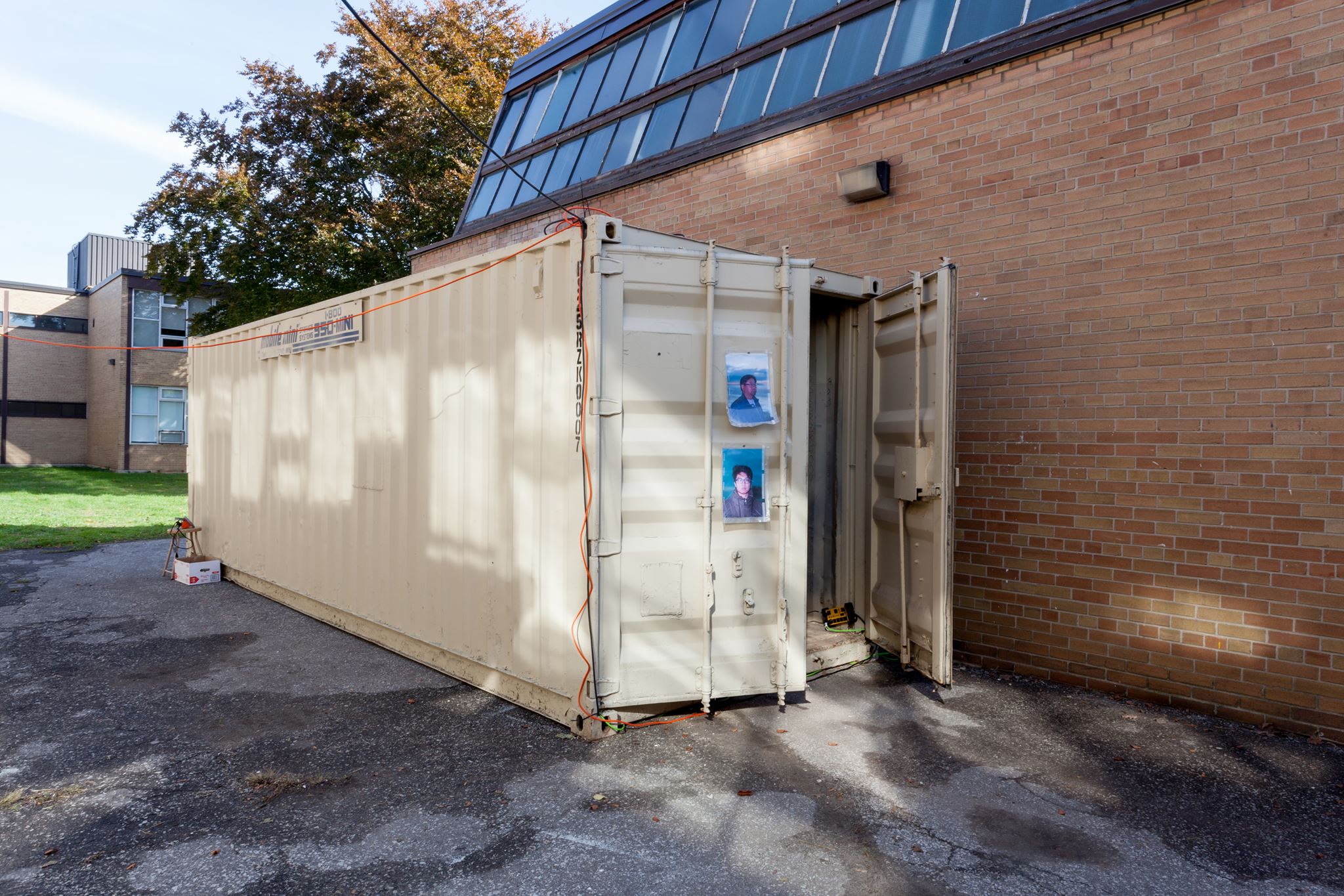 Installation view of Seeking Lavrentiya, a solo show inside a shipping container, 2017.